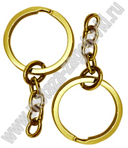 Кольцо с цепочкой для брелков цвет золотой для ключей стальное
